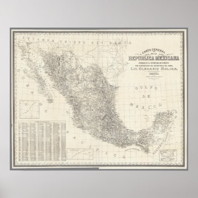 Affiche Carte Carta general de la Republica Mexicana (Devant)