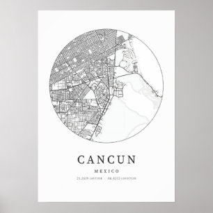 Affiche Carte Cartographique de Cancun