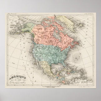 Affiche Carte cartographique vintage de l'Amérique du Nord