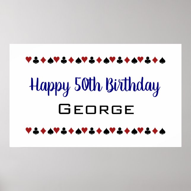 Affiche Carte Casino Blue Las Vegas Style Convient Anniver (Devant)