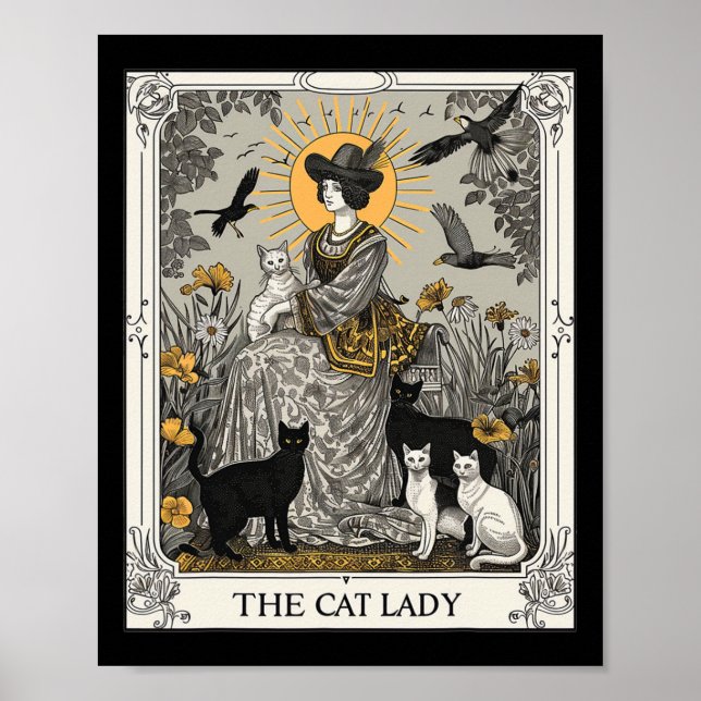 Affiche Carte Cat Lady Tarot Femme gothique Vintage Chat M (Devant)