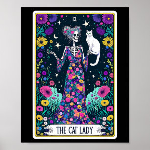 Affiche Carte Cat Lady Tarot Halloween Skeleton Skul Oc