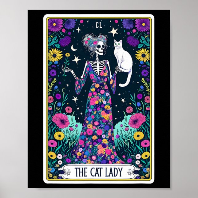 Affiche Carte Cat Lady Tarot Halloween Skeleton Skul Oc (Devant)