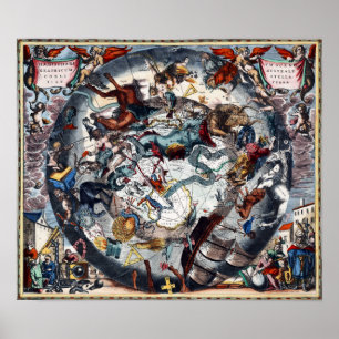 Affiche Carte céleste vintage Cetus Aquarius Andromeda