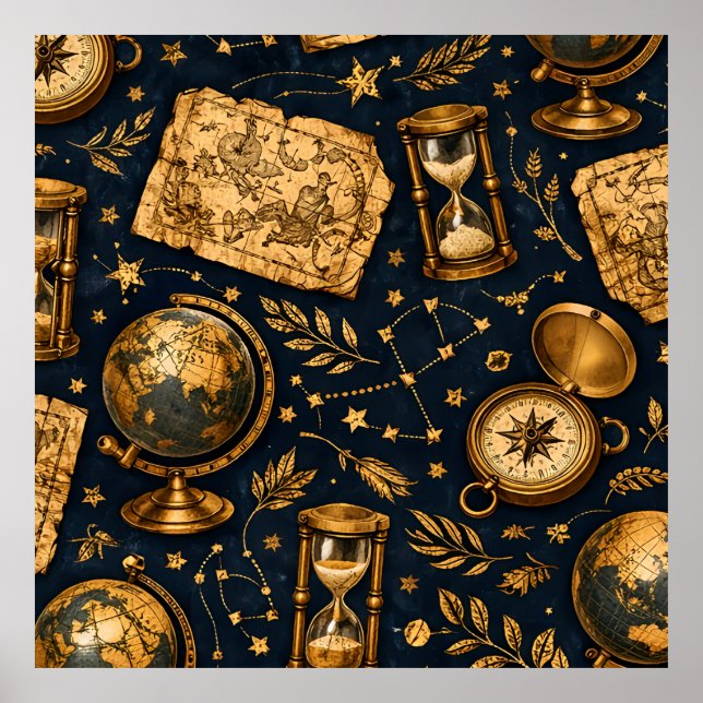 Affiche Carte céleste vintage et motif d'astronomie (Devant)