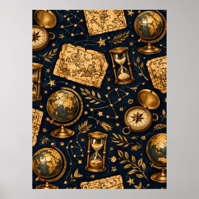 Affiche Carte céleste vintage et motif d'astronomie (Devant)