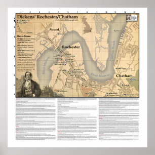 Affiche Carte Charles Dickens Rochester/Chatham