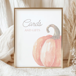 Affiche Carte Citrouille orange et cadeaux d'automne