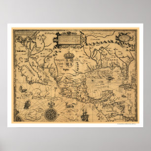 Affiche Carte classique 1600 de l'Amérique