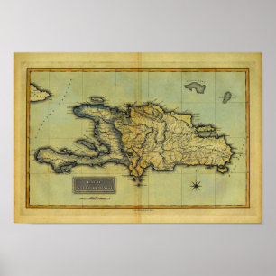 Affiche Carte classique 1823 Antiquaire d'Hispaniola & Haï