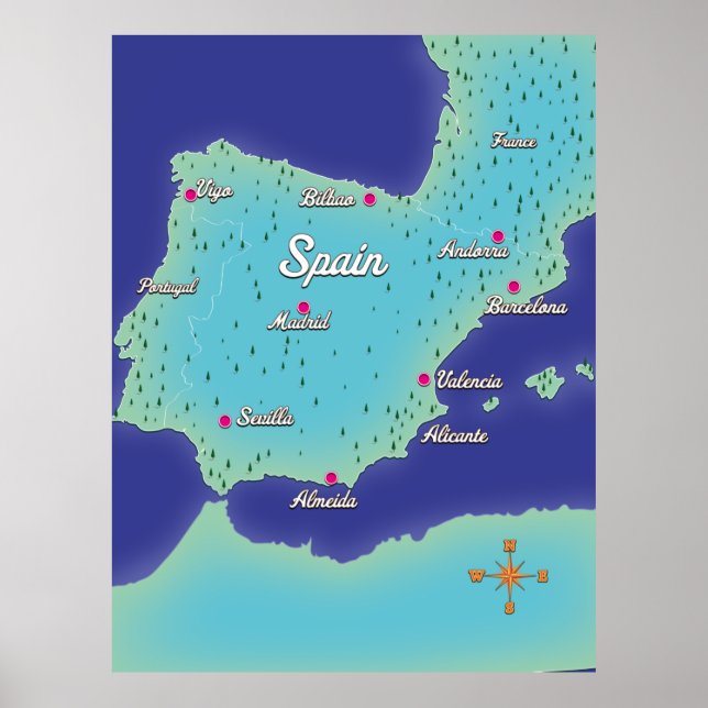 Affiche Carte Classique d'Espagne (Devant)