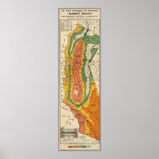 Affiche Carte climatique de Californie (Devant)
