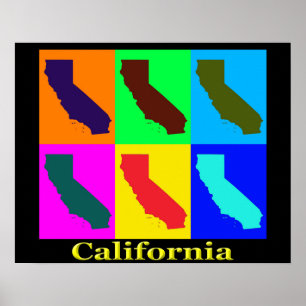 Affiche Carte Colorée California State Pop Art
