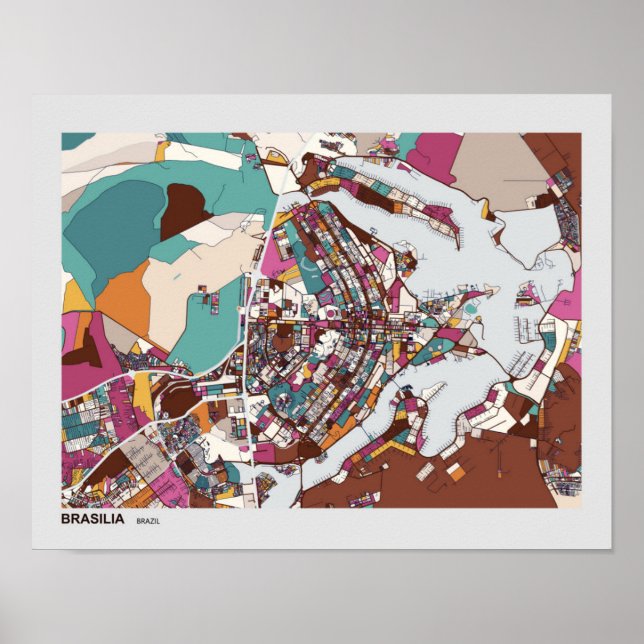 Affiche Carte colorée de Brasilia (Devant)