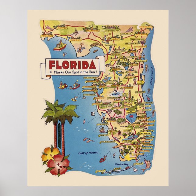 Affiche Carte colorée de la Floride (Devant)