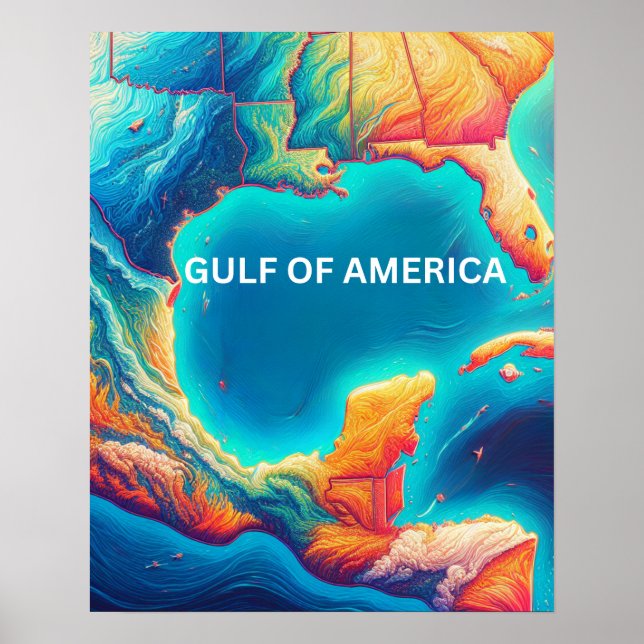 Affiche Carte colorée du golfe d'Amérique actualité (Devant)