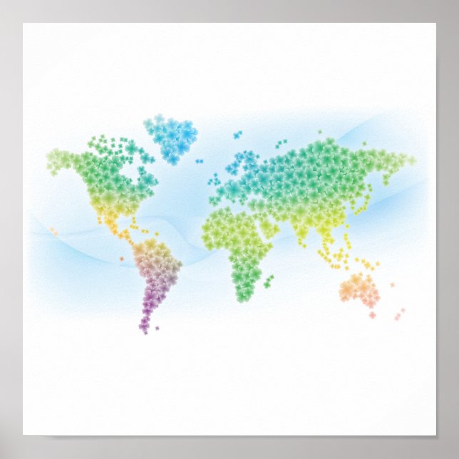 Affiche Carte colorée du monde du trèfle (Devant)