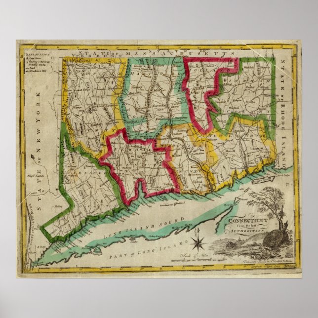 Affiche Carte Connecticut (Devant)