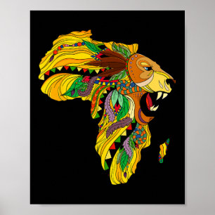 Affiche Carte cool Afrique Lion Tril Roi africain Histoire