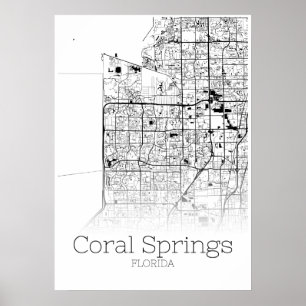 Affiche Carte Coral Springs - Floride - Carte de la ville