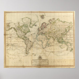 Affiche Carte couleur de main du monde