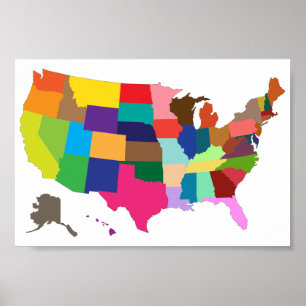 Affiche Carte couleur des Etats-Unis