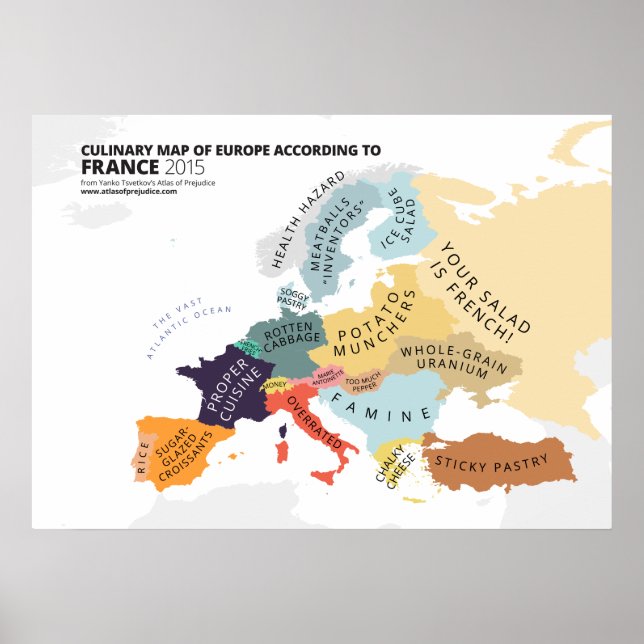 Affiche Carte culinaire de l'Europe selon la France (Devant)