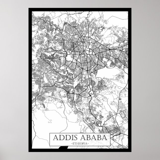 Affiche Carte d'Addis-Abeba Éthiopie (Devant)