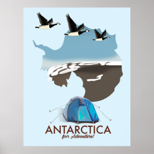 Affiche Carte d'affiche de voyage d'aventure Antarctique.