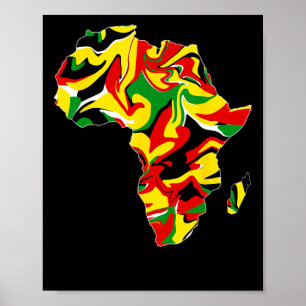 Affiche Carte d'Afrique Vert Jaune Rouge Fierté Africaine