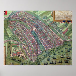 Affiche Carte d'Amsterdam, de 'Civitates Orbis Terrarum