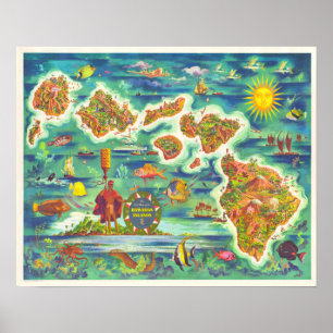 Affiche Carte d'amusement d'îles hawaïennes
