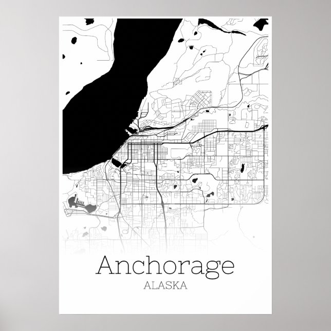 Affiche Carte d'ancrage - Alaska - Carte de la ville Poste (Devant)