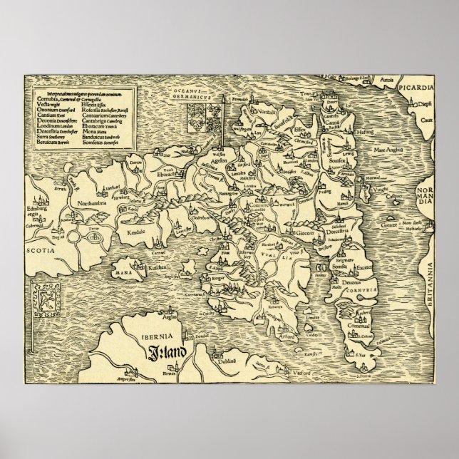 Affiche Carte d'Angleterre dans la Geographia Universalis  (Devant)