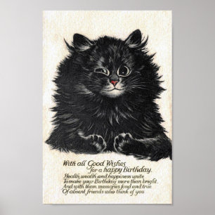 Affiche Carte d'anniversaire de chat heureux, Louis Wain