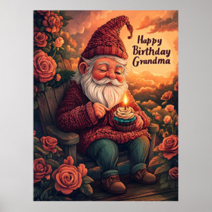 Affiche Carte d'anniversaire Gnome pour grand-mère