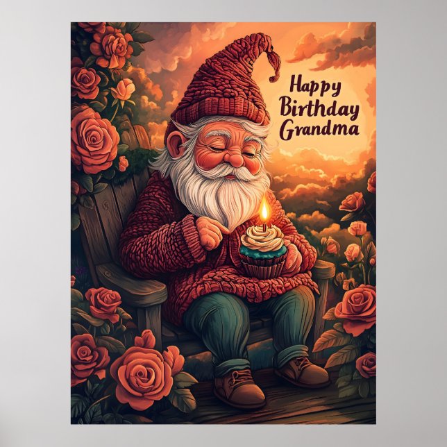 Affiche Carte d'anniversaire Gnome pour grand-mère (Devant)