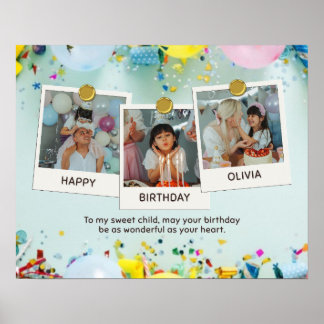 Affiche Carte d'anniversaire personnalisée avec 3 photos