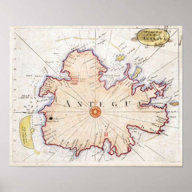 Affiche Carte d'Antigua 1721 (Devant)