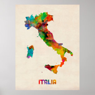 Affiche Carte d'aquarelle de l'Italie, Italie