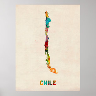 Affiche Carte d'aquarelle du Chili