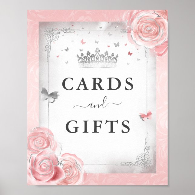 Affiche Carte d'argent rose pâle Cadeaux Table Party Signa (Devant)
