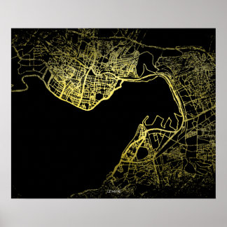 Affiche Carte d'art de style or Izmir