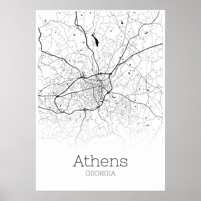 Affiche Carte d'Athènes - Géorgie - Carte de la ville (Devant)