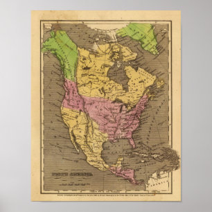Affiche Carte d'atlas couleur de main de l'Amérique du