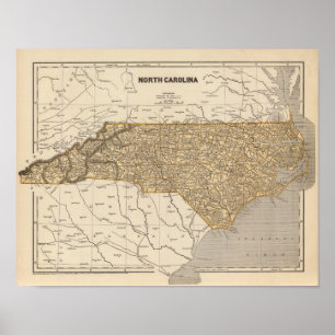 Affiche Carte d'atlas de la Caroline du Nord