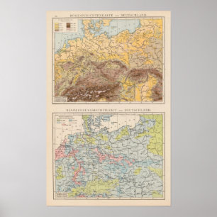 Affiche Carte d'atlas de l'Europe centrale