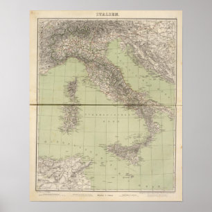Affiche Carte d'atlas de l'Italie