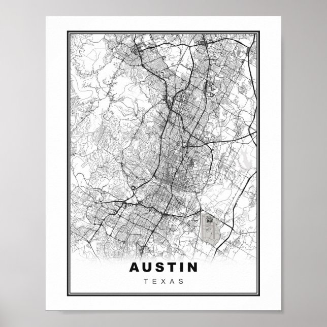 Affiche Carte d'Austin (Devant)
