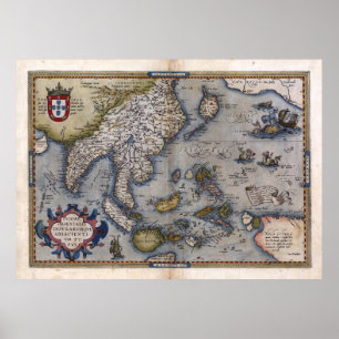 Affiche Carte de 1570 Inde et Chine